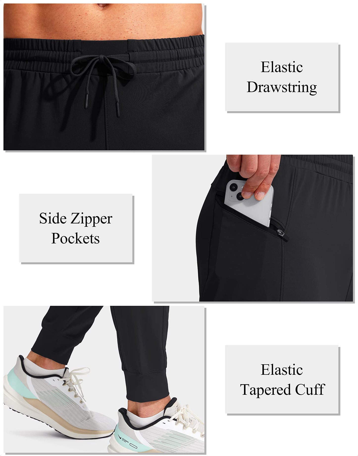 G Gradual Men's Joggers Pants with Zipper Pockets Stretch Athletic Sweatpants for Men Workout Jogging Running(Black, XX-Large)