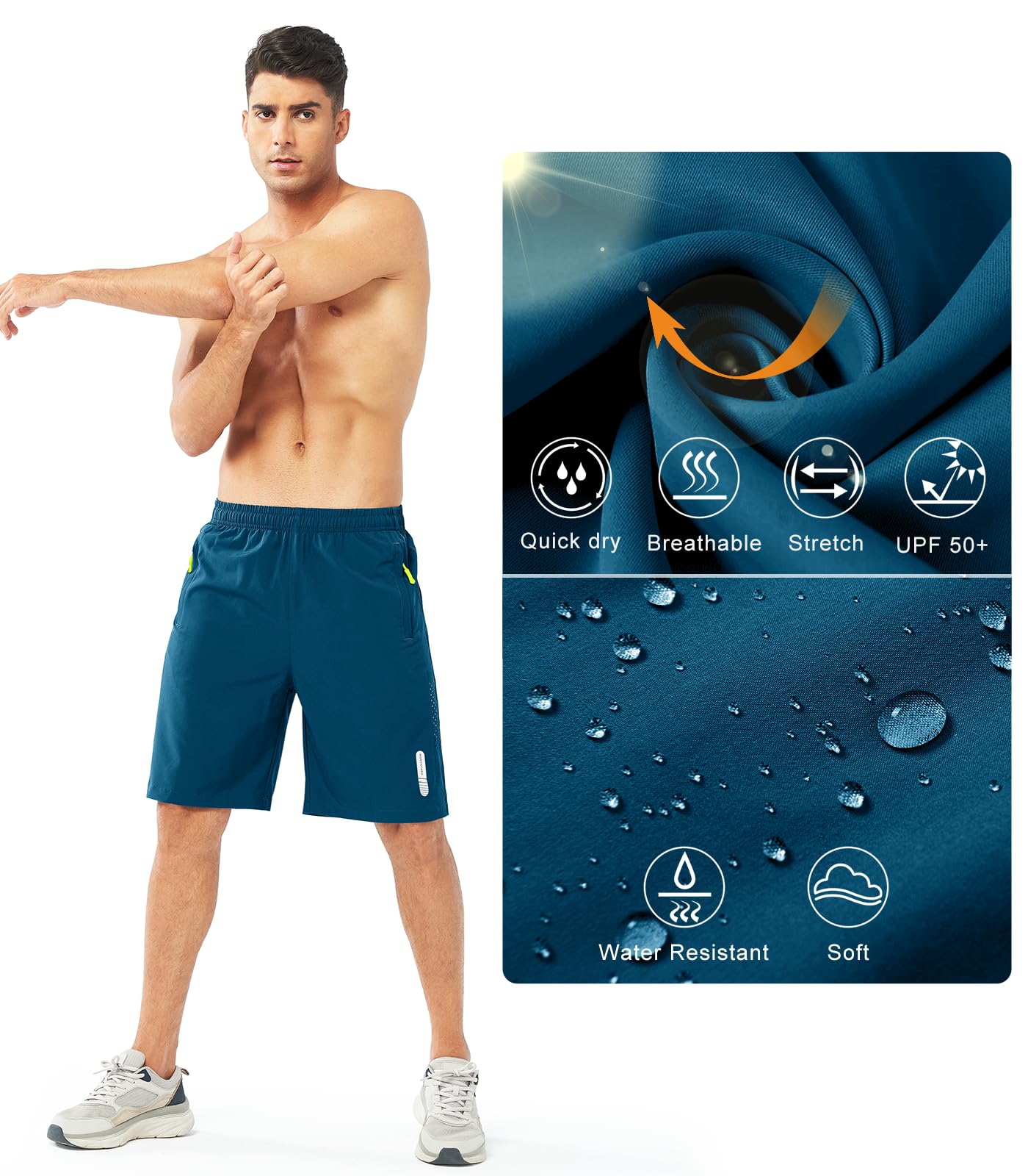 NORTHYARD Men's Athletic Running Shorts Quick Dry Workout Shorts 7"/ 5"/ 9" Lightweight Sports Gym Basketball Tennis Hiking Exercise SEABLUE-9inch L