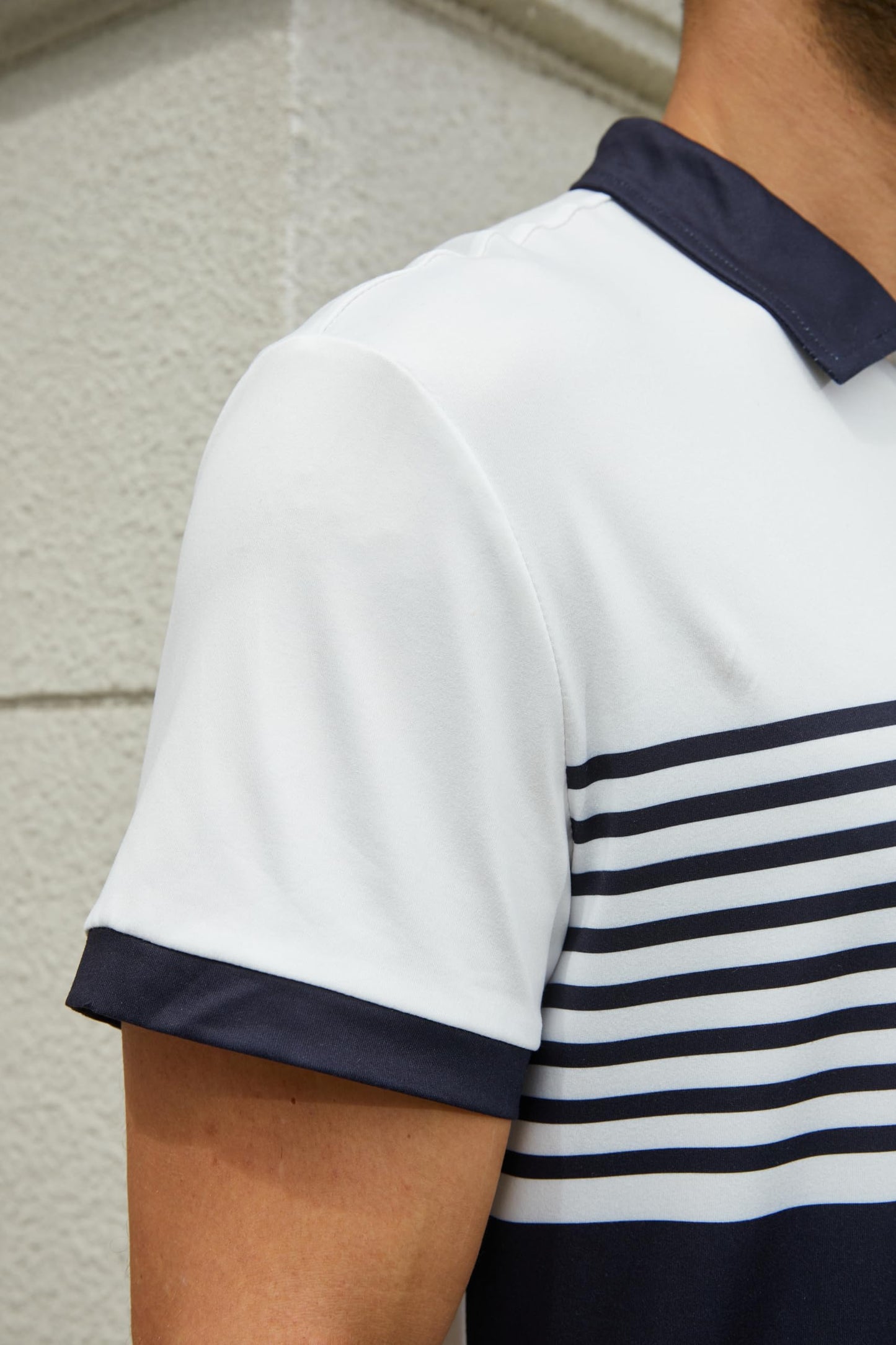 Men's Casual Polo Shirts Short Sleeve Fashion Golf Shirt Classic Striped Slim Fit T-Shirts Blue