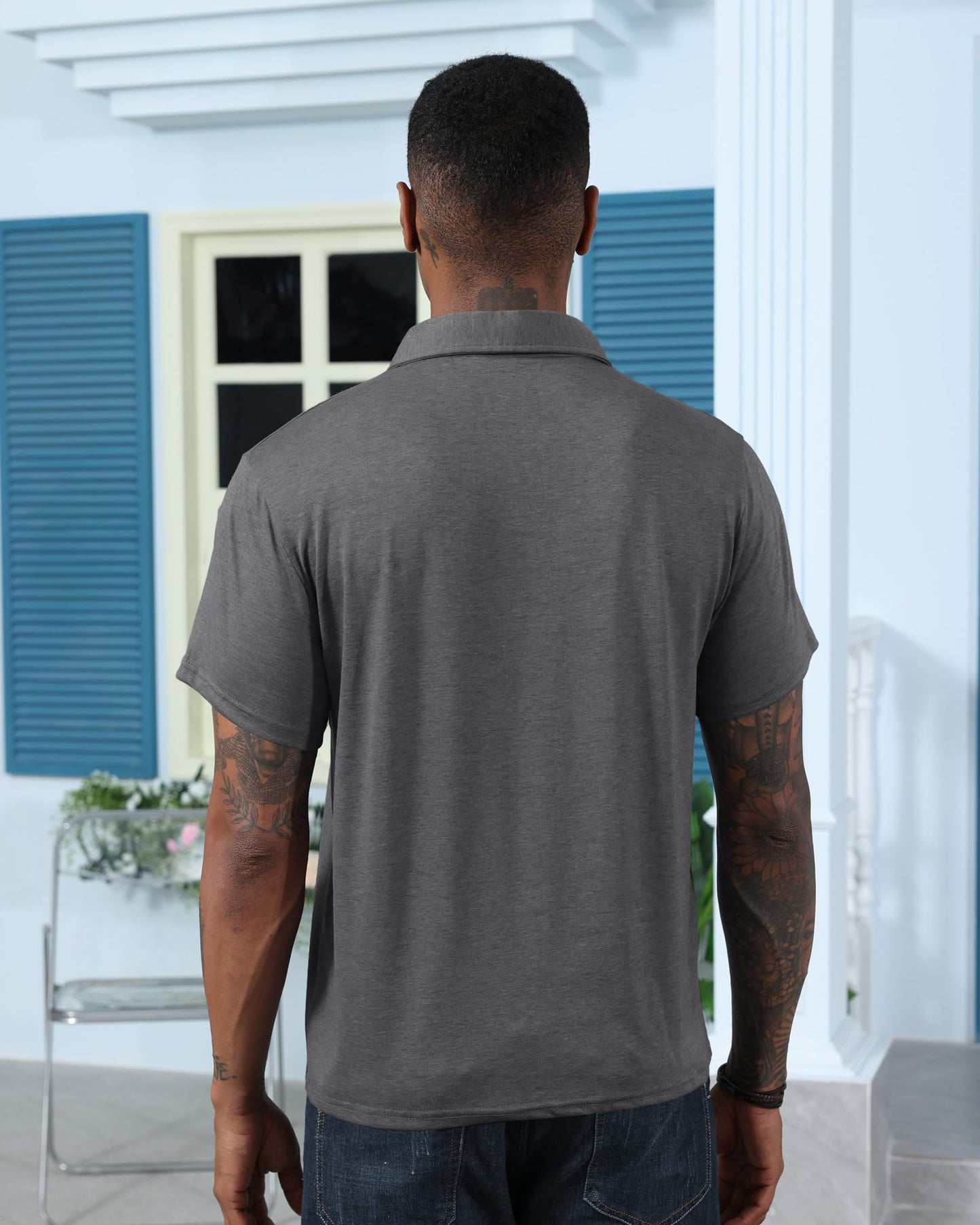 Mens Fashion Polo Shirts Cotton Classic Short Sleeve Lightweight Button Shirt with Pocket