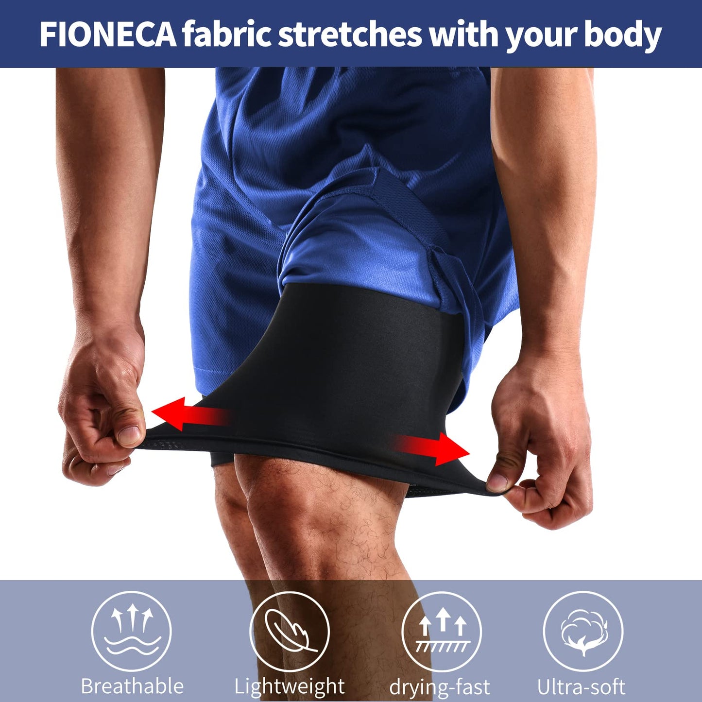 FIONECA 2 in 1 Mens Shorts Casual 2 Pack, Running Gym Shorts for Men 7 Inch, Workout Shorts Men with Pockets &Towel Loop -(Black&Blue,M)