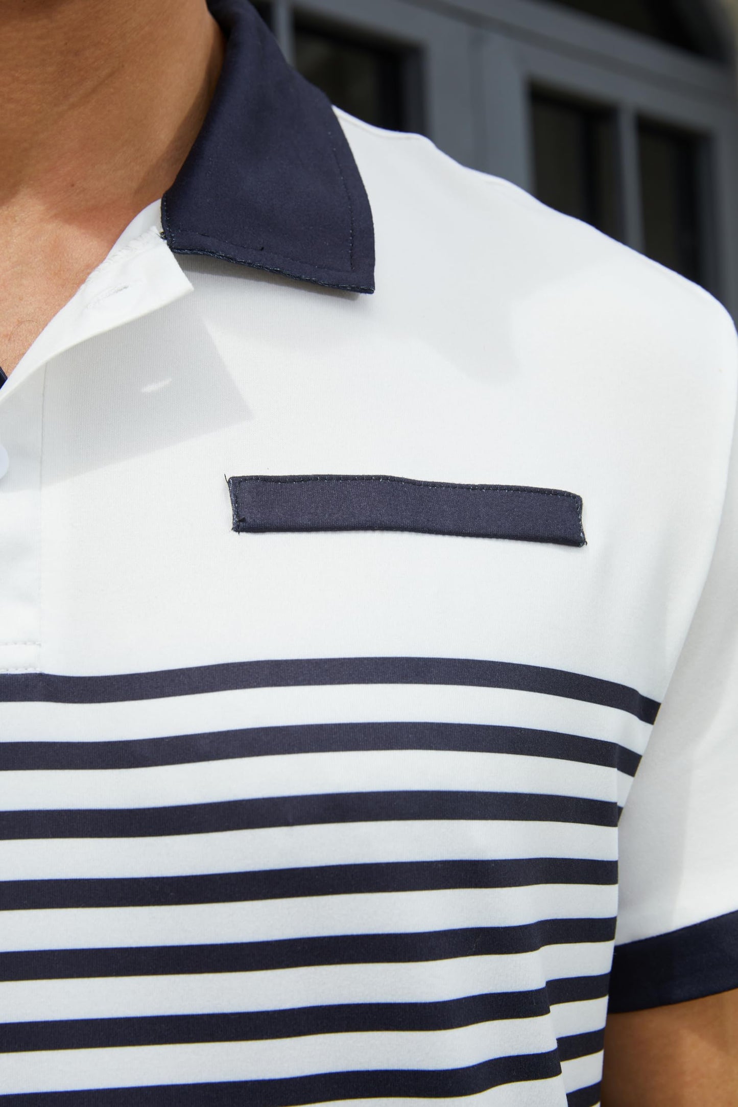 Men's Casual Polo Shirts Short Sleeve Fashion Golf Shirt Classic Striped Slim Fit T-Shirts Blue