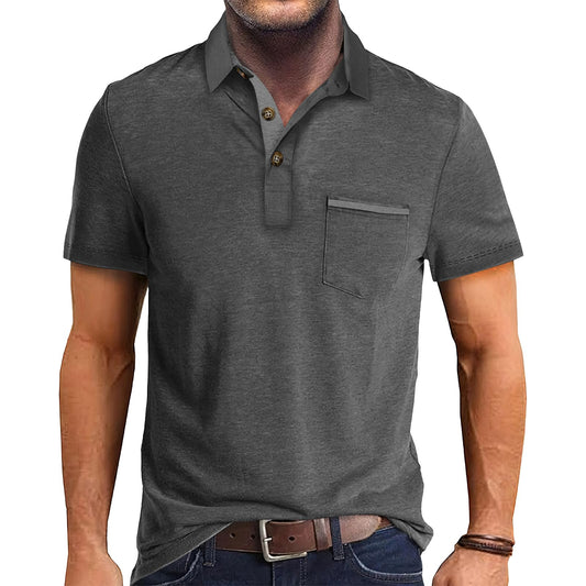 Mens Fashion Polo Shirts Cotton Classic Short Sleeve Lightweight Button Shirt with Pocket