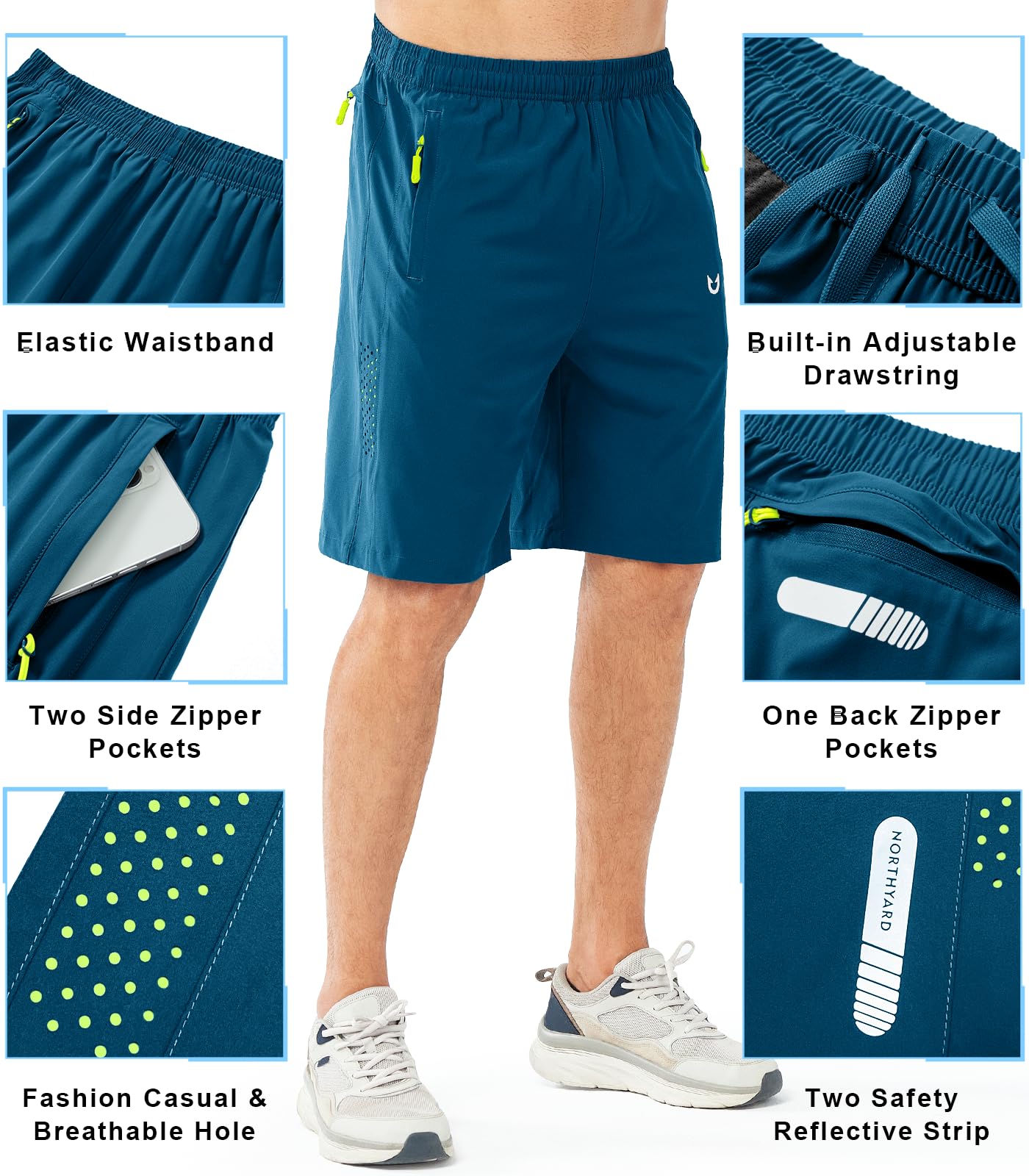 NORTHYARD Men's Athletic Running Shorts Quick Dry Workout Shorts 7"/ 5"/ 9" Lightweight Sports Gym Basketball Tennis Hiking Exercise SEABLUE-9inch L