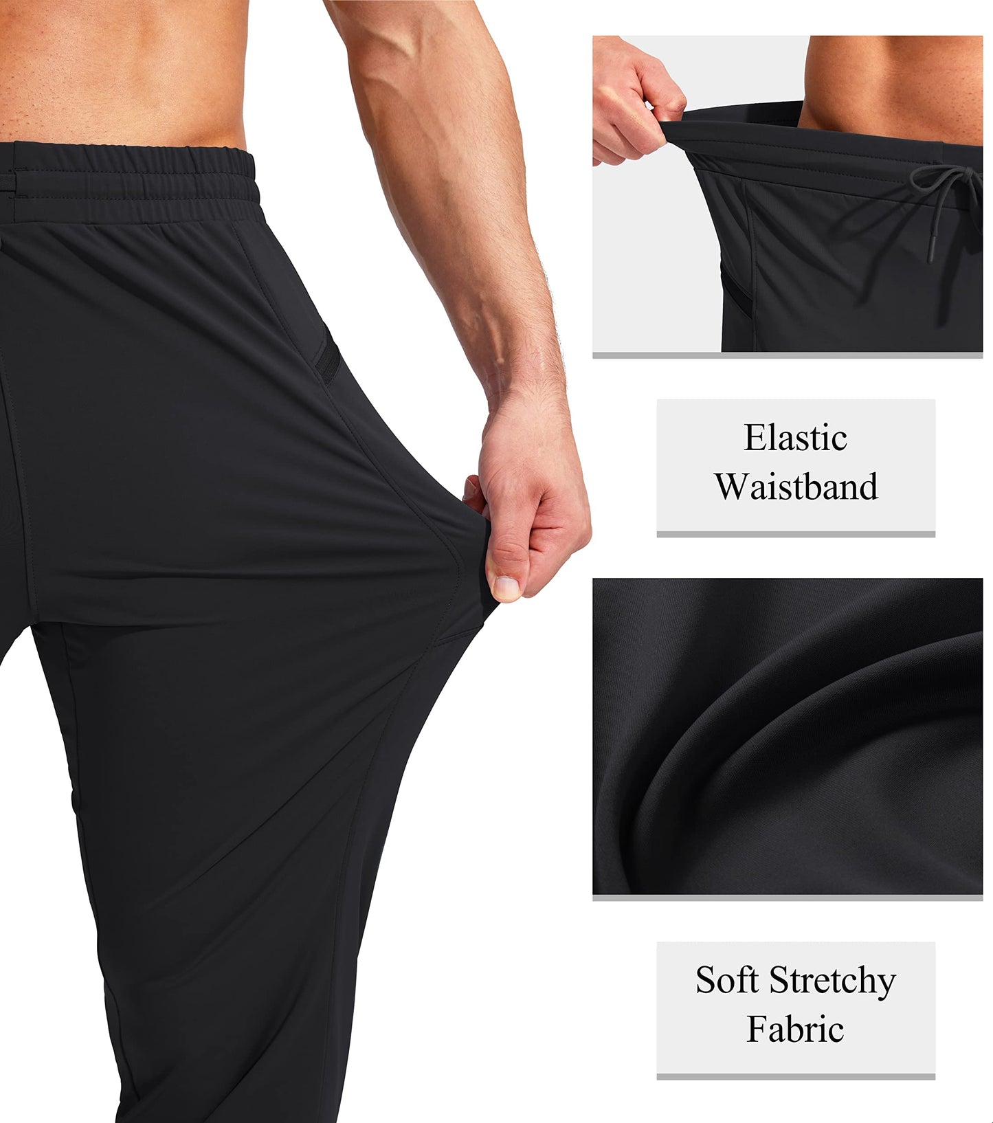 G Gradual Men's Joggers Pants with Zipper Pockets Stretch Athletic Sweatpants for Men Workout Jogging Running(Black, XX-Large)